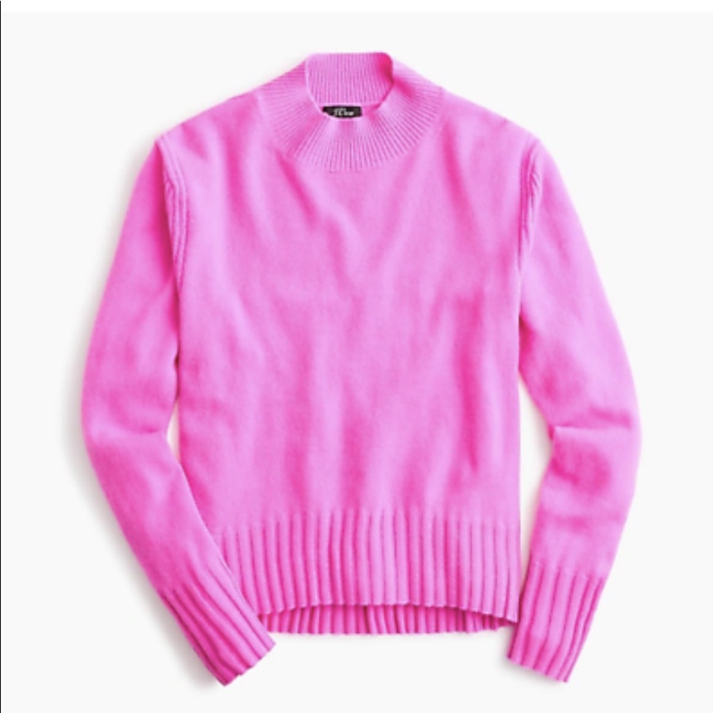 J. Crew hot pink cashmere mockneck sweater